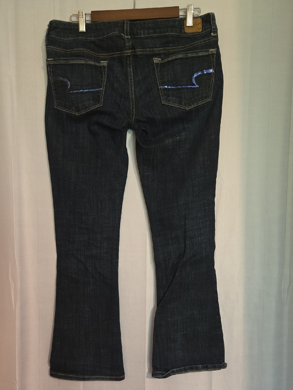 American Eagle Women's Dark Blue Embellished Back-Pocket Skinny Kick Jeans Sz 12 - Picture 2 of 8